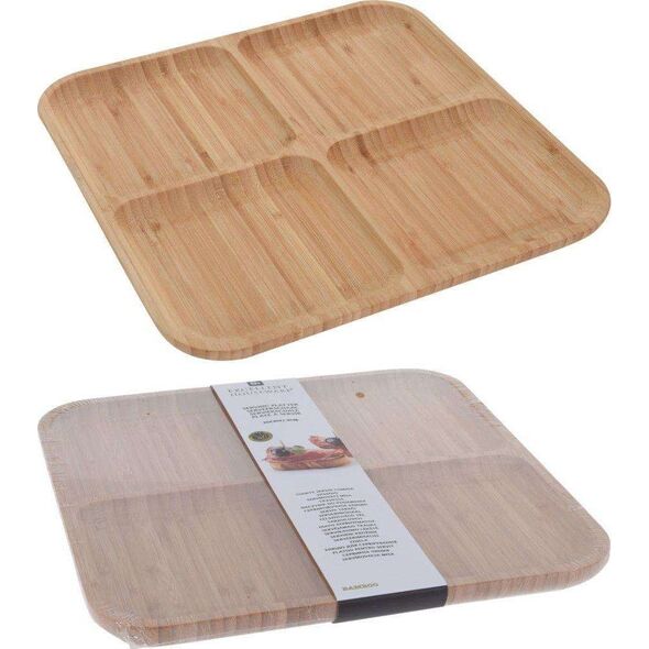 Excellent Houseware Talerz drewniany BAMBUSOWY dzielony kwadratowy taca patera 30x30 cm