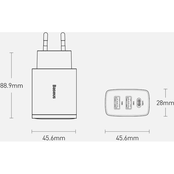 Ładowarka Baseus CCXJ-E02 2x USB-A 1x USB-C 3 A (BSU2896WHT)
