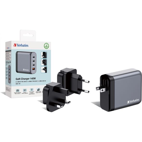 Ładowarka Verbatim Ładowarka sieciowa Verbatim GaN GNC-140 3xUSB-C PD (2x140W+20W) 1xUSB-A QC 3.0