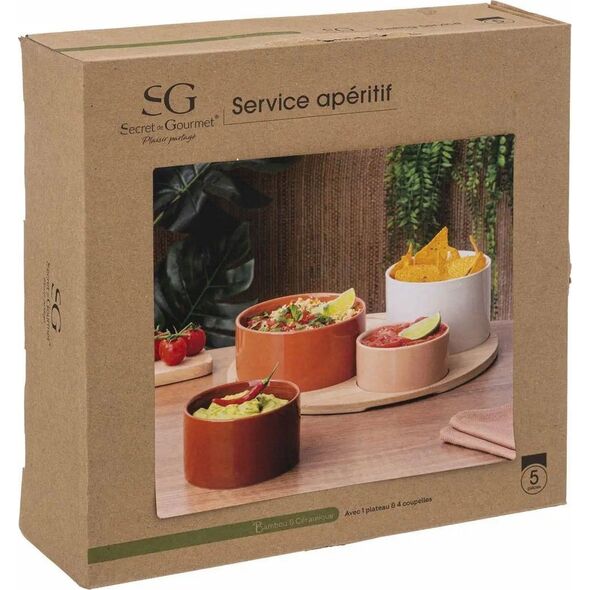 Secret de Gourmet Zestaw do serwowania przekąsek, bambusowa podstawka, 5 elementów