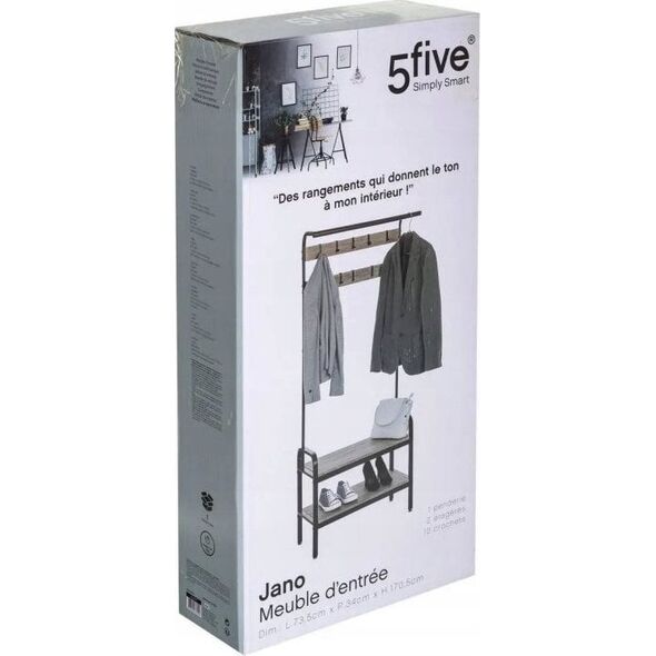 5five Wieszak do przedpokoju na kurtki + 2 półki na buty, 74x34x170 cm