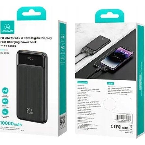 Usams USAMS Powerbank 10000mAh 10W 1C+2A black/black XY Series 10KCD19801 (US-CD198)