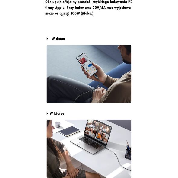 Usams USAMS Kabel USB-C na USB-C 100W 1,2m      Zinc Alloy Fast Charging Data Cable Meteor Series SJ744USB01 (US-SJ744)