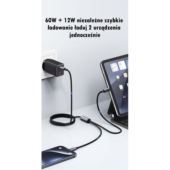 Kabel USB Usams USAMS Kabel 2w1 2xUSB-C 72W 1,2m          Aluminum Alloy Data Cable Sufeng Series SJ740USB101 (US-SJ740)