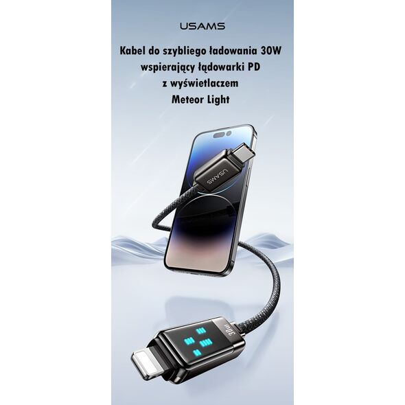Usams USAMS Kabel USB-C na Lightning 30W 1,2m   Zinc Alloy Fast Charging Data Cable Meteor Series SJ743USB01 (US-SJ743)