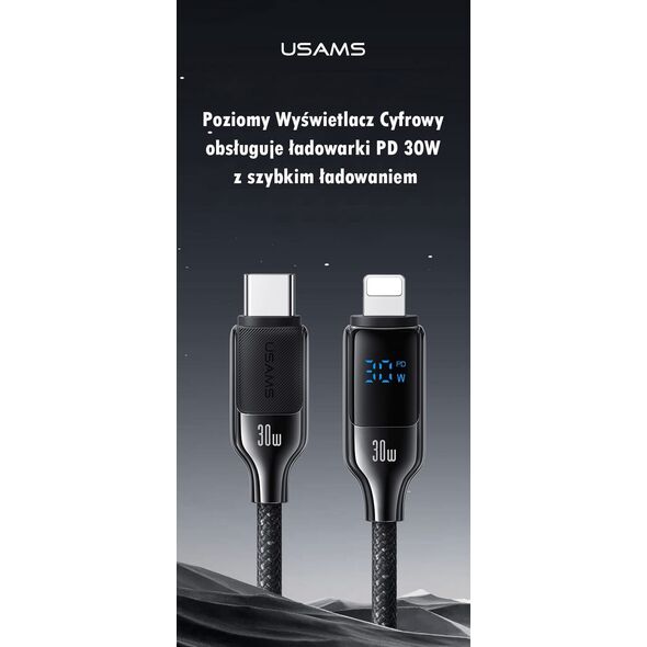 Usams USAMS Kabel USB-C na Lightning 30W 1,2m   Digital Display Zinc Alloy Fast Charging Data Cable HX Series SJ741USB01 (US-SJ741)