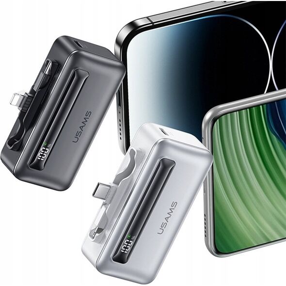 Powerbank USAMS US-CD233 4500mAh USB-C, Lightning 20W PD Fast Charge srebrny/silver