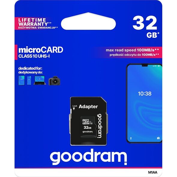 Karta GoodRam MicroSDHC 32 GB Class 10 UHS-I/U1  (M1AA-0320R12                   )