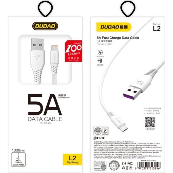 Kabel USB Dudao USB-A - Lightning 1 m Biały (52134)