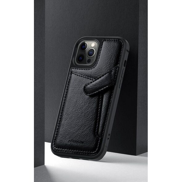Nillkin Nillkin Aoge Leather Case elastyczne pancerne etui z prawdziwej skóry z kieszonką iPhone 12 mini czarny
