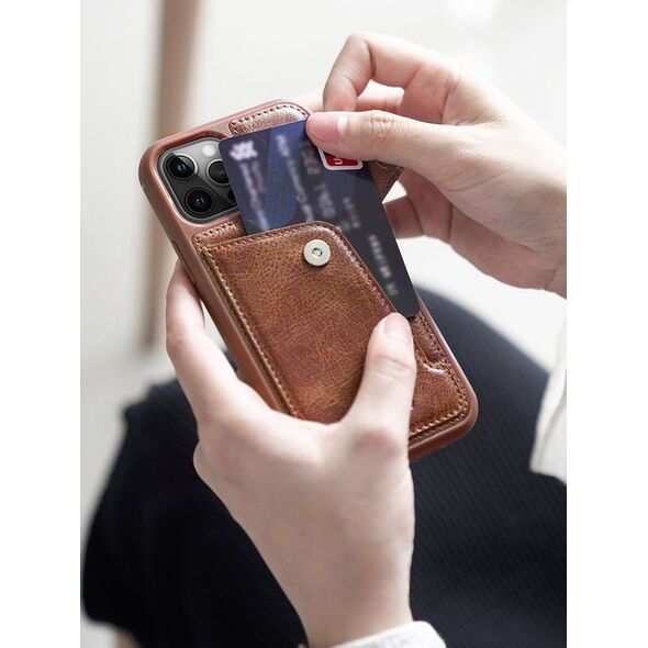 Nillkin Nillkin Aoge Leather Case elastyczne pancerne etui z prawdziwej skóry z kieszonką iPhone 12 mini czarny