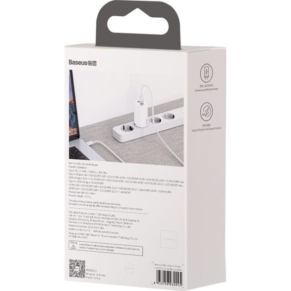 Ładowarka Baseus GaN Lite 1x USB-A 1x USB-C 3 A (CCGAN2L-B02)