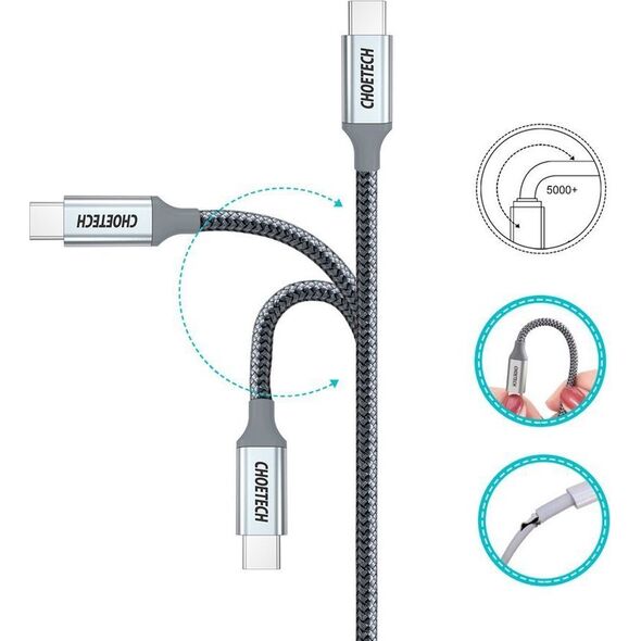 Kabel USB Choetech USB-C - USB-C 1.8 m Srebrny (6971824973099)