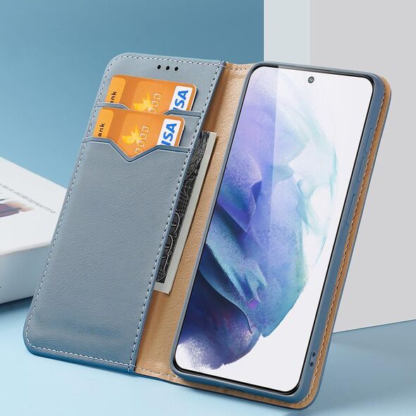 Dux Ducis Dux Ducis Hivo skórzane etui z klapką pokrowiec ze skóry naturalnej portfel na karty i dokumenty Samsung Galaxy S22+ (S22 Plus) niebieski