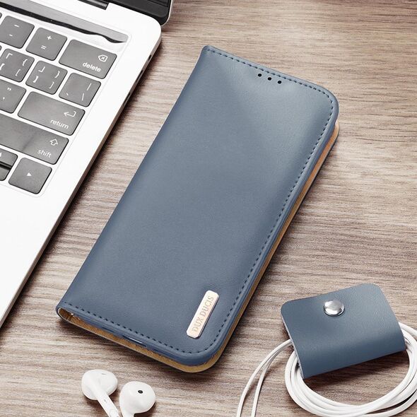 Dux Ducis Dux Ducis Hivo skórzane etui z klapką pokrowiec ze skóry naturalnej portfel na karty i dokumenty Samsung Galaxy S22+ (S22 Plus) niebieski