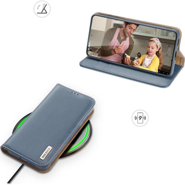 Dux Ducis Dux Ducis Hivo skórzane etui z klapką pokrowiec ze skóry naturalnej portfel na karty i dokumenty Samsung Galaxy S22+ (S22 Plus) niebieski
