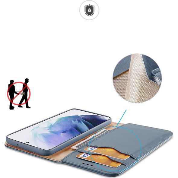 Dux Ducis Dux Ducis Hivo skórzane etui z klapką pokrowiec ze skóry naturalnej portfel na karty i dokumenty Samsung Galaxy S22+ (S22 Plus) niebieski