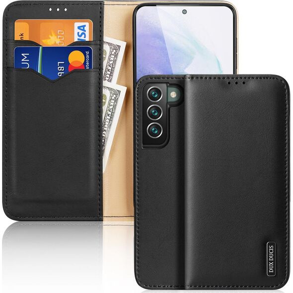 Dux Ducis Dux Ducis Hivo skórzane etui z klapką pokrowiec ze skóry naturalnej portfel na karty i dokumenty Samsung Galaxy S22+ (S22 Plus) czarny
