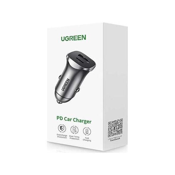 Ładowarka Ugreen Ładowarka samochodowa UGREEN CD130, USB-A+PD 3.0, USB-C, QC3.0 30W (szara)