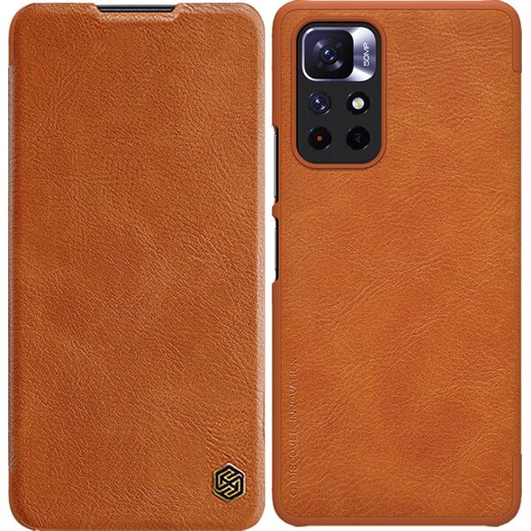 Nillkin Nillkin Qin Case etui do Xiaomi Poco M4 Pro 5G osłona na aparat kabura pokrowiec obudowa z klapką brązowy