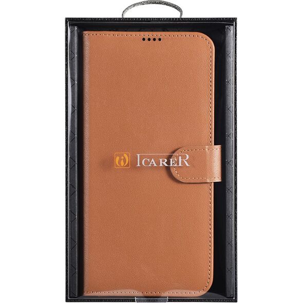 iCarer iCarer Haitang Leather Wallet Case skórzane etui do Samsung Galaxy S22+ (S22 Plus) portfel obudowa pokrowiec brązowy (AKSM05BN)