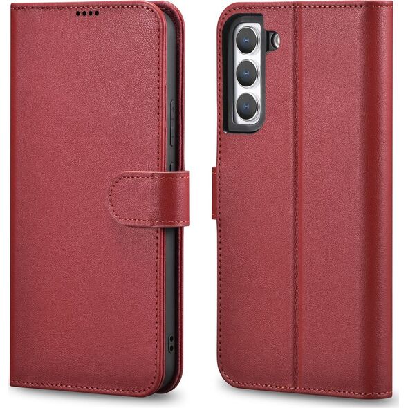 iCarer iCarer Haitang Leather Wallet Case skórzane etui do Samsung Galaxy S22+ (S22 Plus) portfel obudowa pokrowiec czerwony (AKSM05RD)