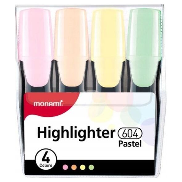 Monami Gruby zakreślacz Highlighter 604 - zestaw 4 kolorów pastelowych Monami