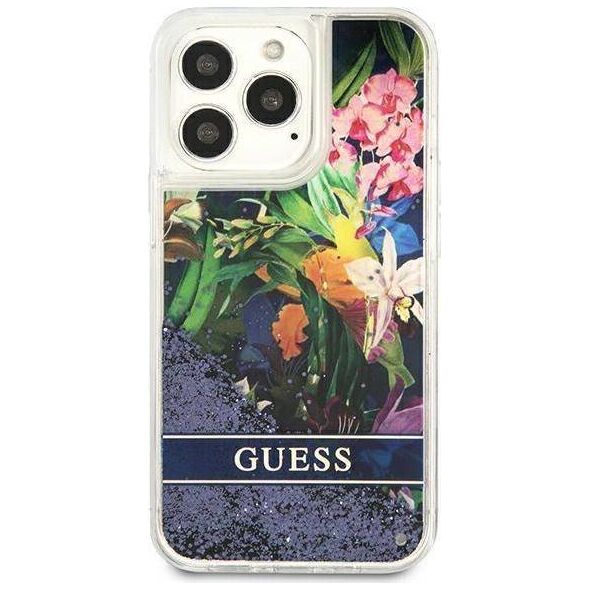 Guess Guess GUHCP13XLFLSB iPhone 13 Pro Max 6,7" niebieski/blue hardcase Flower Liquid Glitter