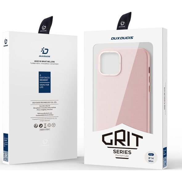 Dux Ducis Dux Ducis Grit skórzane etui do iPhone 14 Max elegancki pokrowiec ze sztucznej skóry (kompatybilne z MagSafe) różowy