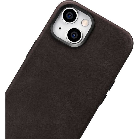 iCarer iCarer Oil Wax Premium Leather Case skórzane etui iPhone 14 Plus magnetyczne z MagSafe brązowy (WMI14220703-BN)