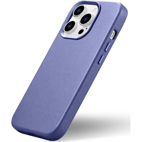 iCarer iCarer Case Leather pokrowiec etui z naturalnej skóry do iPhone 14 Pro Max jasnofioletowy (WMI14220708-LP) (kompatybilne z MagSafe)