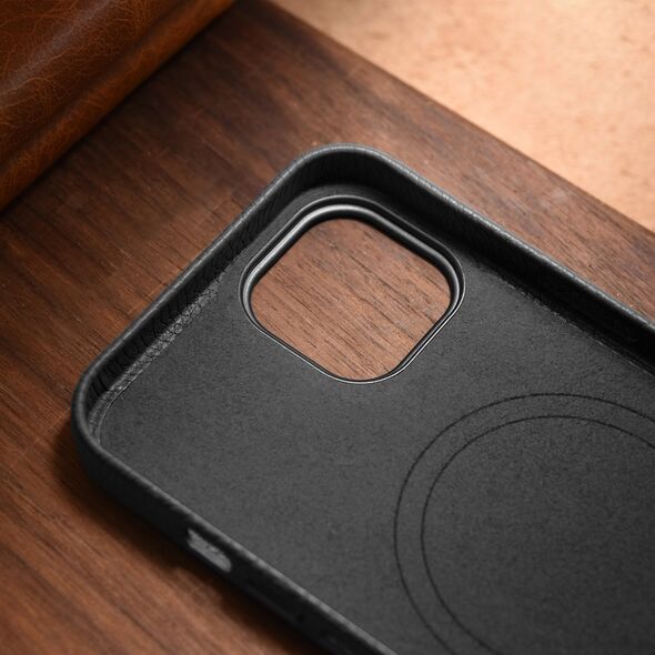 iCarer iCarer Litchi Premium Leather Case skórzane etui iPhone 14 magnetyczne z MagSafe czarny (WMI14220709-BK)