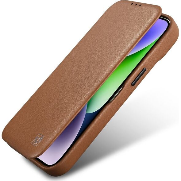 iCarer iCarer CE Premium Leather Folio Case skórzane etui iPhone 14 Pro z klapką magnetyczne MagSafe brązowy (WMI14220714-BN)