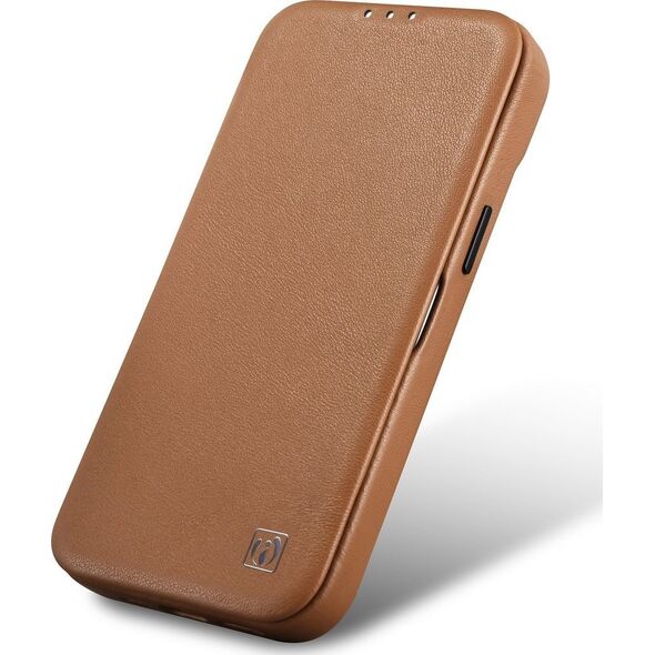iCarer iCarer CE Premium Leather Folio Case skórzane etui iPhone 14 Pro z klapką magnetyczne MagSafe brązowy (WMI14220714-BN)
