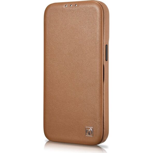 iCarer iCarer CE Premium Leather Folio Case skórzane etui iPhone 14 Pro z klapką magnetyczne MagSafe brązowy (WMI14220714-BN)