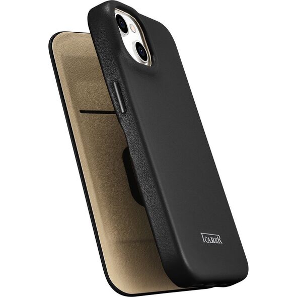 iCarer iCarer CE Premium Leather Folio Case skórzane etui iPhone 14 Plus z klapką magnetyczne MagSafe czarny (WMI14220715-BK)