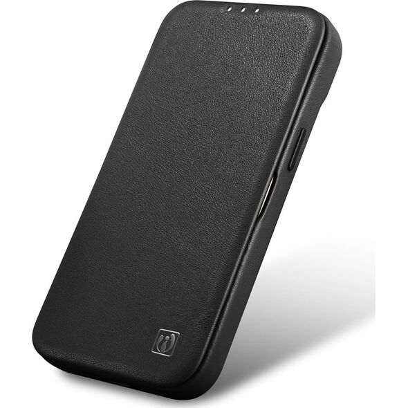 iCarer iCarer CE Premium Leather Folio Case skórzane etui iPhone 14 Plus z klapką magnetyczne MagSafe czarny (WMI14220715-BK)