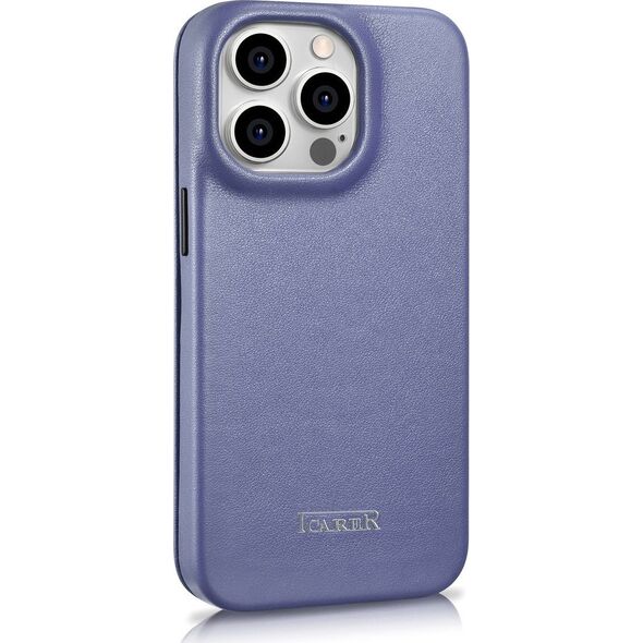 iCarer iCarer CE Premium Leather Folio Case skórzane etui iPhone 14 Pro Max z klapką magnetyczne MagSafe jasnofioletowy (WMI14220716-LP)