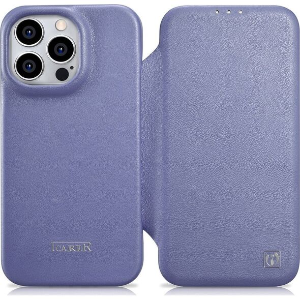 iCarer iCarer CE Premium Leather Folio Case skórzane etui iPhone 14 Pro z klapką magnetyczne MagSafe jasnofioletowy (WMI14220714-LP)