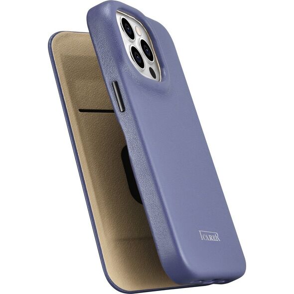 iCarer iCarer CE Premium Leather Folio Case skórzane etui iPhone 14 Pro z klapką magnetyczne MagSafe jasnofioletowy (WMI14220714-LP)