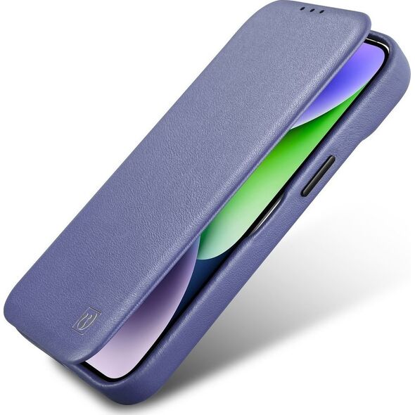 iCarer iCarer CE Premium Leather Folio Case skórzane etui iPhone 14 Pro z klapką magnetyczne MagSafe jasnofioletowy (WMI14220714-LP)