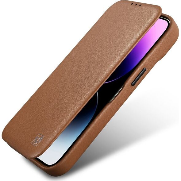 iCarer iCarer CE Premium Leather Folio Case skórzane etui iPhone 14 Plus z klapką magnetyczne MagSafe brązowy (WMI14220715-BN)