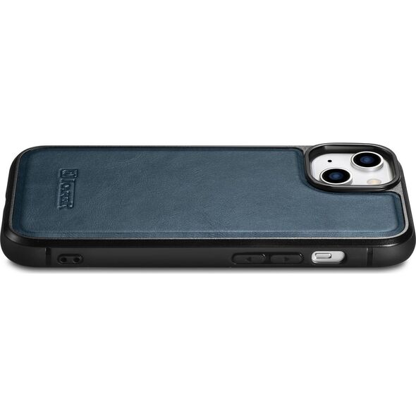 iCarer iCarer Leather Oil Wax etui pokryte naturalną skórą do iPhone 14 Plus (kompatybilne z MagSafe) niebieski (WMI14220719-BU)