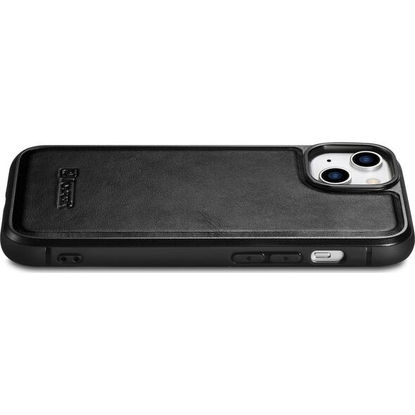 iCarer iCarer Leather Oil Wax etui pokryte naturalną skórą do iPhone 14 Plus (kompatybilne z MagSafe) czarny (WMI14220719-BK)