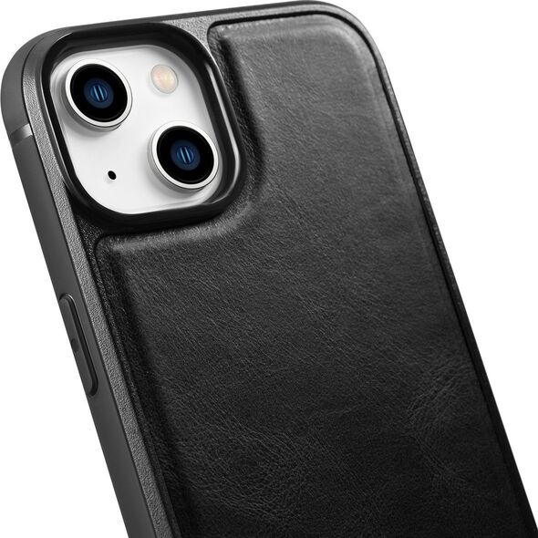 iCarer iCarer Leather Oil Wax etui pokryte naturalną skórą do iPhone 14 Plus (kompatybilne z MagSafe) czarny (WMI14220719-BK)