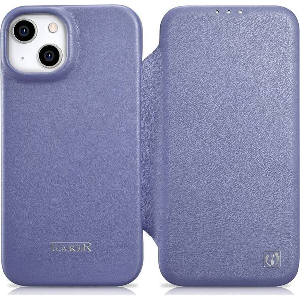 iCarer iCarer CE Premium Leather Folio Case skórzane etui iPhone 14 Plus z klapką magnetyczne MagSafe jasnofioletowy (WMI14220715-LP)