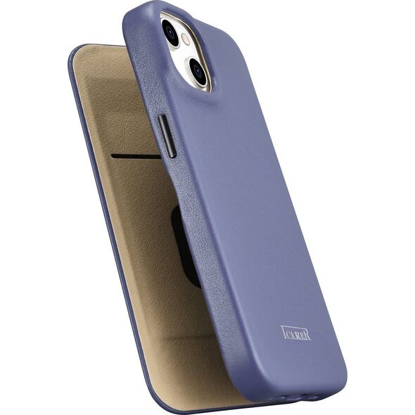 iCarer iCarer CE Premium Leather Folio Case skórzane etui iPhone 14 Plus z klapką magnetyczne MagSafe jasnofioletowy (WMI14220715-LP)