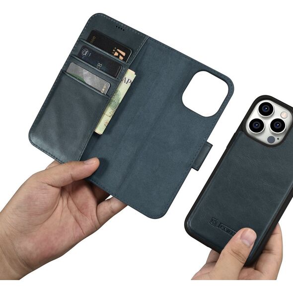 iCarer iCarer Oil Wax Wallet Case 2in1 etui iPhone 14 Pro skórzany pokrowiec z klapką Anti-RFID niebieski (WMI14220722-BU)