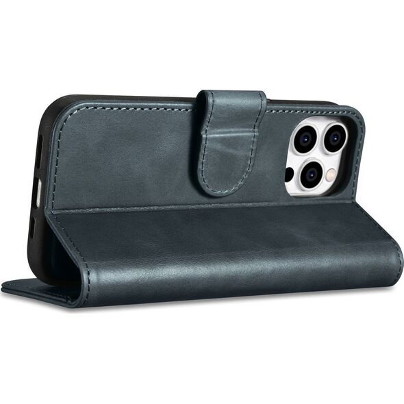 iCarer iCarer Oil Wax Wallet Case 2in1 etui iPhone 14 Pro skórzany pokrowiec z klapką Anti-RFID niebieski (WMI14220722-BU)