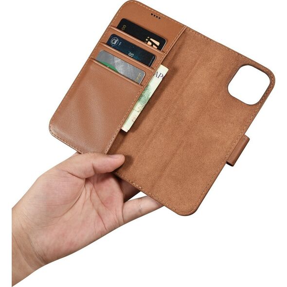 iCarer iCarer Wallet Case 2in1 etui iPhone 14 skórzany pokrowiec z klapką Anti-RFID brązowy (WMI14220725-BN)